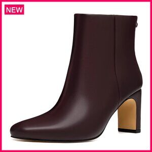 Women's Ankle Boots Square Toe Chunky Heel Side Zipper PU Leather